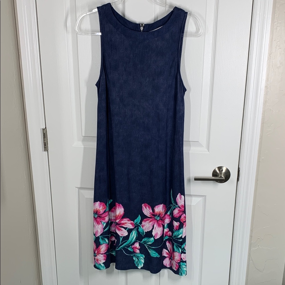 Tommy Bahama navy and pink floral print dress size medium